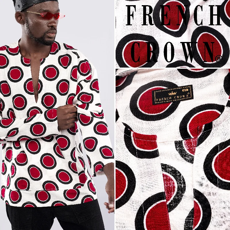 Bright White with Scarlet Red and Black Printed Lightweight Oversized Premium Cotton Designer Shirt