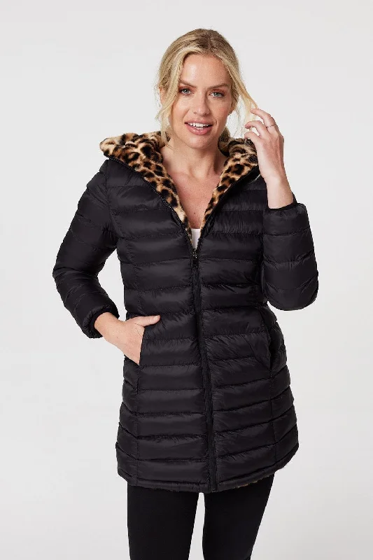 Reversible Leopard Faux Fur Puffer