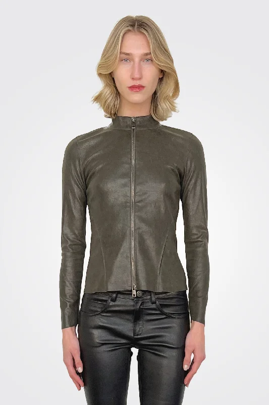 Leather Zip Jacket - Dust