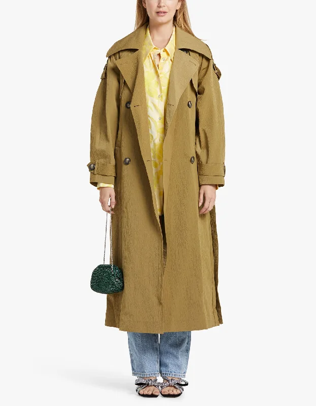 Textured Trench Coat - Dull Gold